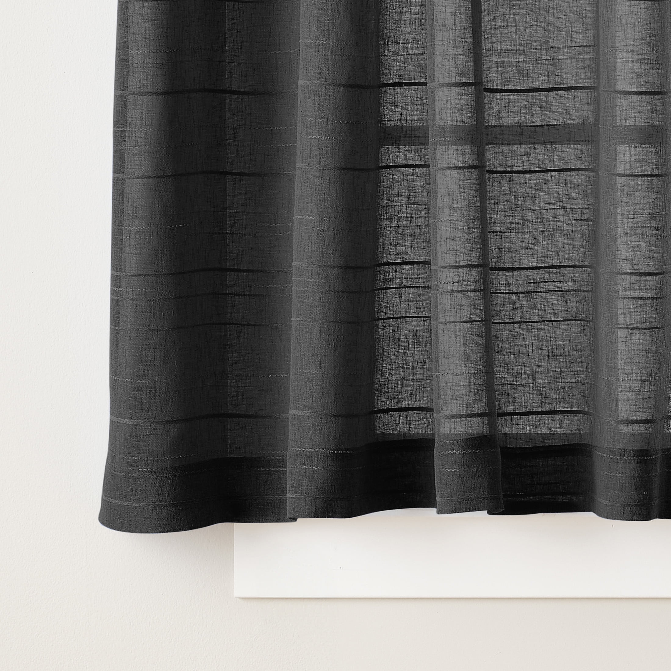 Mainstays Woven Stripe Sheer Tab Top Curtain, Single Panel, Black, 50" W x 63" L