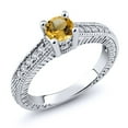 thumbnail image 2 of Gem Stone King 925 Sterling Silver Yellow Citrine and White Created Sapphire Women's Solitaire Ring with Accent Stones (0.88 Cttw, Round Shape 5MM, Size 5), 2 of 2