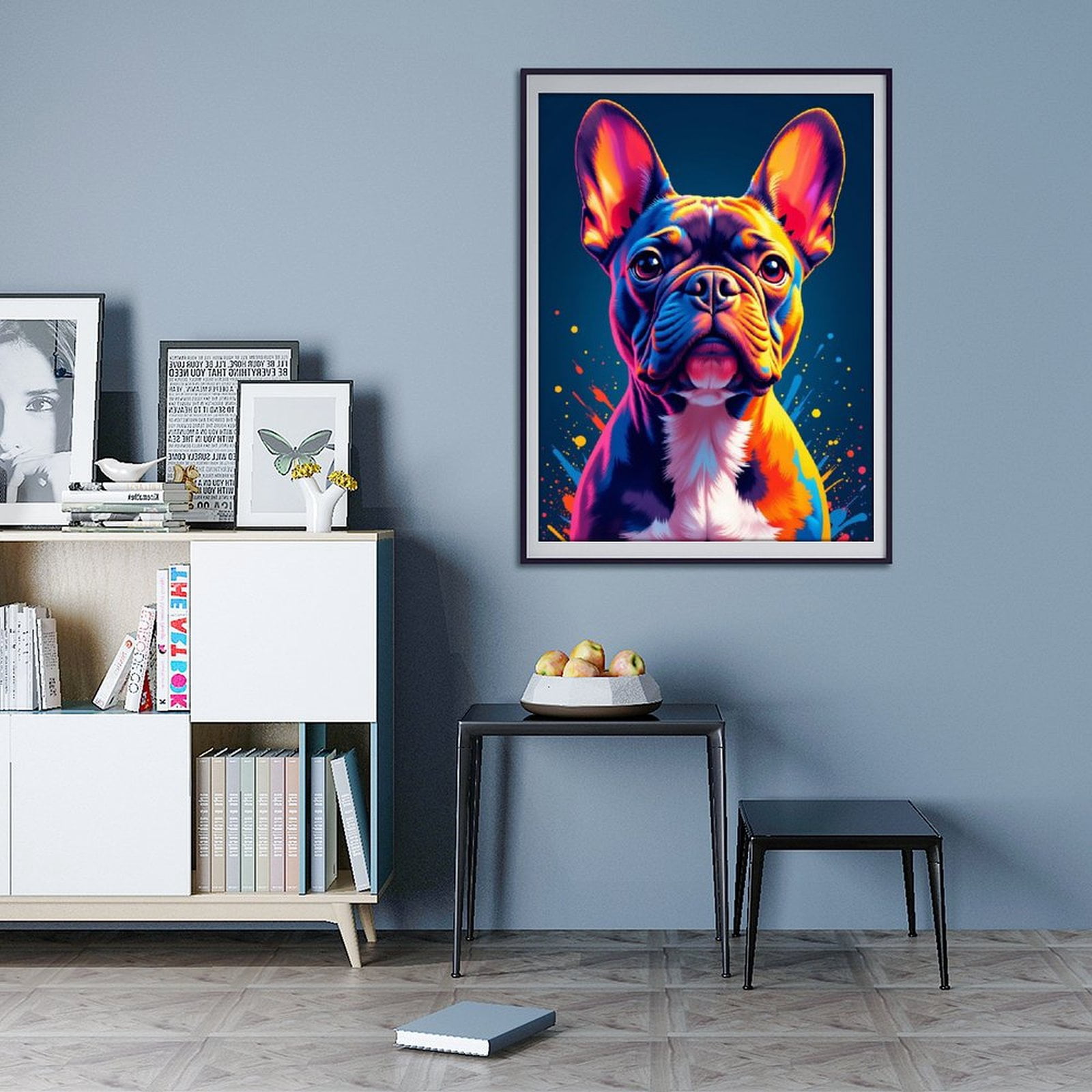 Diamond Art Kit for Adults, Colorful French Bulldog Portrait Diamond Painting for Adults Beginners, DIY Diamond Art Painting Kits, 5D Diamond Painting Crafts for Home Decor 12x16 Frameless