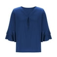 thumbnail image 6 of tarylea Plus Size Tops for Women V Neck 3/4 Flare Ruffled Sleeve Blouse Solid Color Pleated Tunic Casual Loose Summer Dressy Tops, 6 of 7