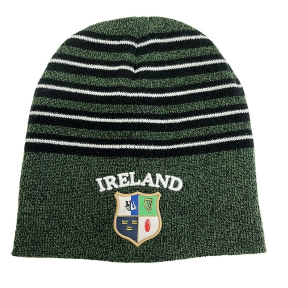 Beanie Hat for Mens Ireland Bottle Black Grindle Stripe by Traditional Craft Limited