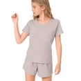 thumbnail image 6 of GiLiling Girls 2 Piece Outfits Summer Crew Neck Cap Sleeve Elastic Waist Lounge Set Sweatsuit with Pockets Casual Wear (Beige, 9-10 Years), 6 of 9