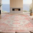 thumbnail image 2 of Design&I 9'x12' Washable Area Rug Pink Boho Distressed Vintage Border Detailing Scroll Lattice for Dining Room, Basement, Large Office, Snag-Free, 2 of 7