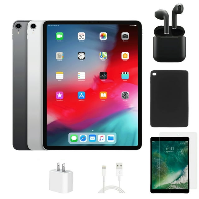 Reacondicionado Apple iPad Pro 12.9 (3rd Gen) A2014 (WiFi + Cellular Desbloqueado) 64GB Gris Espacial (Grado A) Paquete con Funda, Auriculares Inalámbricos, Protector de Pantalla de Vidrio Templado