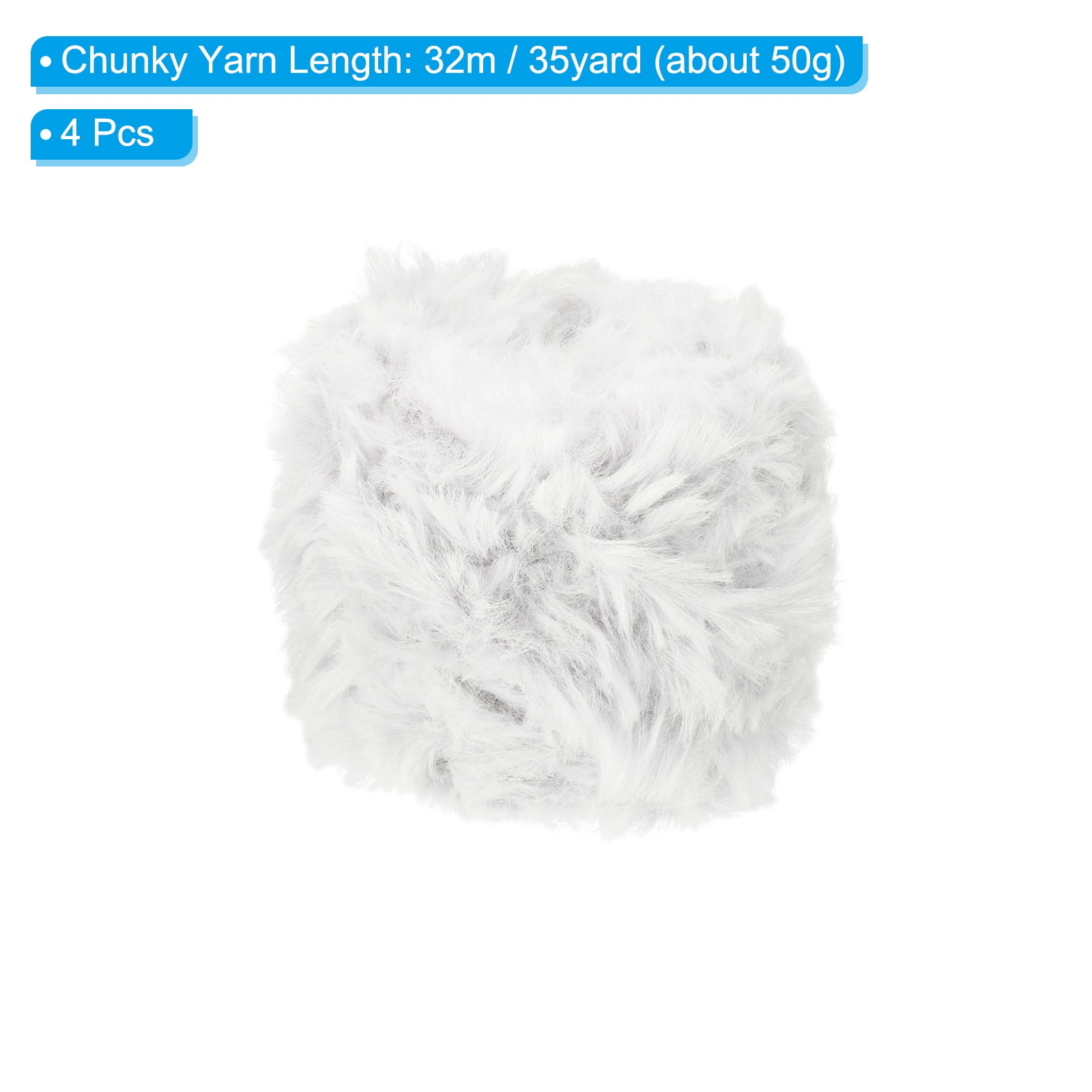 Uxcell 35yds Faux Fur Yarn,4 Skeins Fuzzy Yarn Crochet Fluffy Yarn Soft Chunky Polyester Plush Fur Eyelash,Grey White