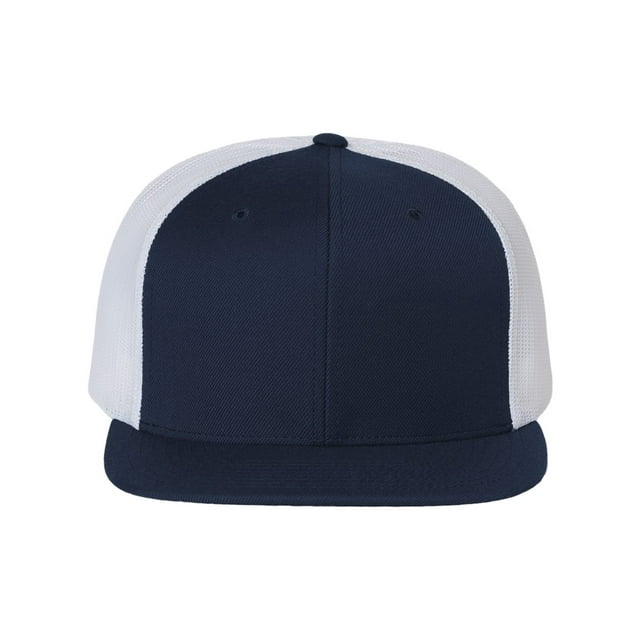 Richardson Wool Blend Flat Bill Trucker Cap, One Size, Navy-White