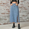 thumbnail image 5 of Nmnitkp Skirts for Women Comfortable & Healthy Fabric Womens Casual Slit Denim Midi Jean Skirt Stretch High Waist Frayed Button Up with Pockets（Plus Size）, 5 of 8