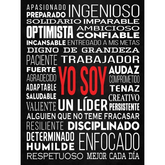 HoneyKICK Yo Soy I AM Bilingual Affirmation Poster, Motivational Wall Art, Black, 12x16