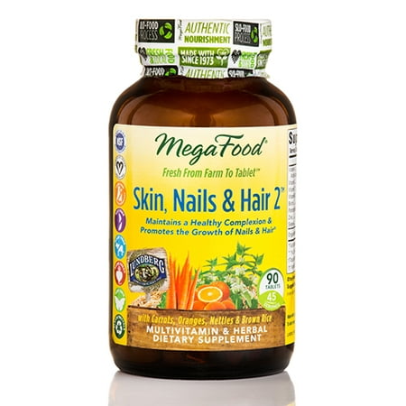 MegaFood, Skin, Nails & Hair 2, Supports Healthy Complexion, Nails & Hair, Multivitamin & Herbal Dietary Supplement, Gluten Free, Vegan, 90 tablets (45 (Best Foods For Healthy Hair)