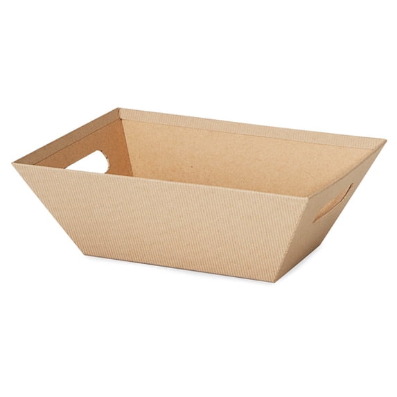 6 PK, Kraft Pinstripe Large Market Trays Large 7-1/2 x 9-7/8 x 3-1/2" For Gourmet Gift Baskets, Food Baskets Or Home Decor