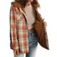 thumbnail image 1 of Chaqueta de Cuadros para Mujer, Larga, Botones, Capucha de Forro , Abrigo Cálido Cuadros Naranjas M, 1 of 7