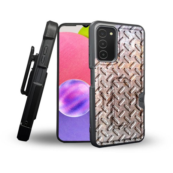 ANJ  Rugged Shockproof Holster Case Card Slot Kickstand   Tempered Glass Cover for Samsung Galaxy A03s - Vintage Steel Plate