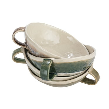 Creative Co-Op Stoneware Mug Set with Various Colors and Low Height, Multicolor, Set of 4