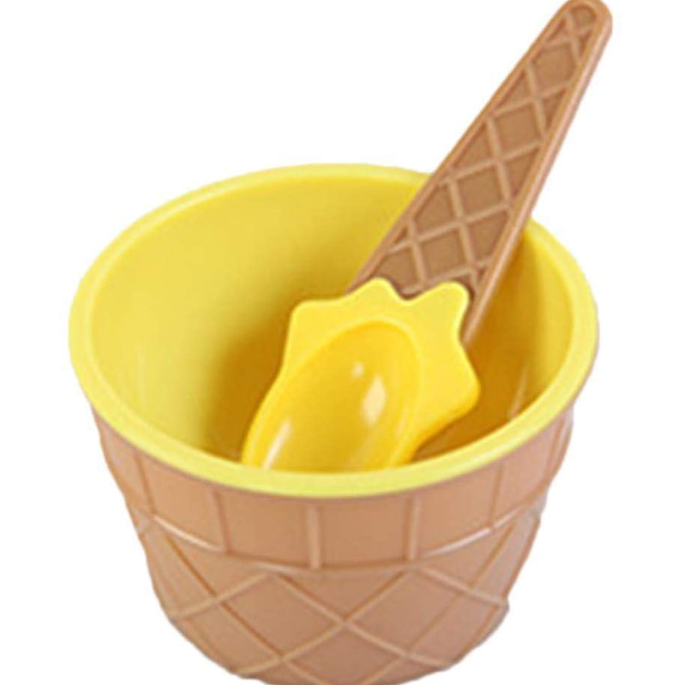 Children Plastic Ice Cream Bowls Spoons Set Durable Ice Cream Cup Dessert Bowl V 