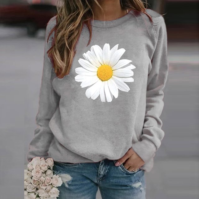 Winter Womens Casual Tops Ladies Daisy Print Sweatshirt Blouse Tee Sweater