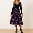 thumbnail image 4 of Fgvctg Valentine's Day Womens Dresses Love Heart Graphic Vintage Cocktail Dress Formal V Neck Dress 1950s Long Sleeve Dressy Elegant Date-Night Outfit Purple 2XL, 4 of 4