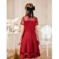 thumbnail image 5 of Oudiya Girls Contrast Mesh Short Sleeve A Line Party Dresses Red Formal Dress with Pockets for Tween 5-12Y, 5 of 7