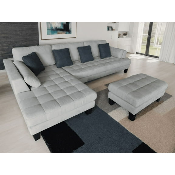 STENDMAR 3PC CONTEMPORARY GREY MICROFIBER FABRIC L SHAPED SECTIONAL COUCH SOFA S168LG