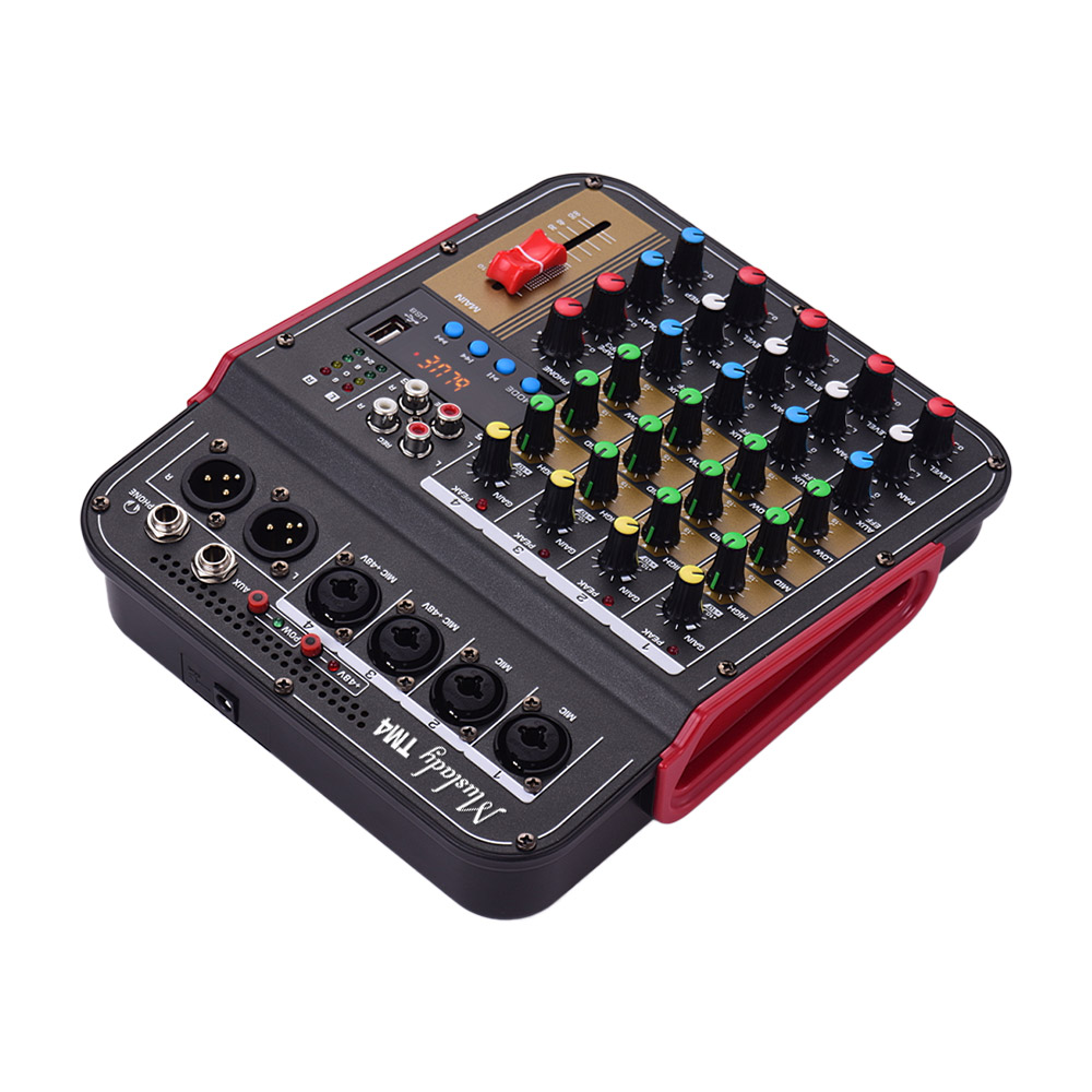Muslady TM4 Digital 4-Channel Audio Mixer Mixing Console Built-in 48V Phantom Power with BT Function Professional Audio System for Studio Recording Broadcasting DJ Network Live