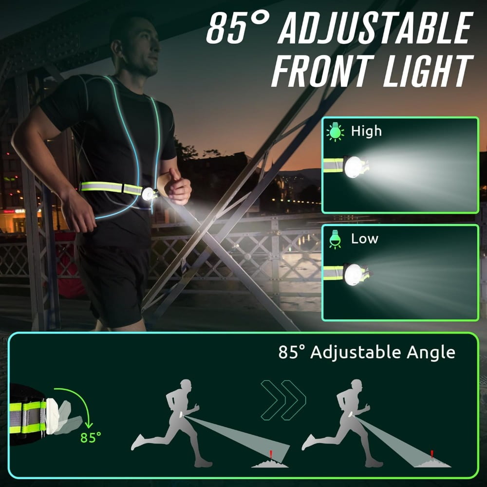 Running Vest, Running Light for Runners, Safety Reflective Running Gear for Men Women, 6 Multicolor, USB Rechargeable, Waterproof, LED Light Vest for Night Running, Walking, Jogging
