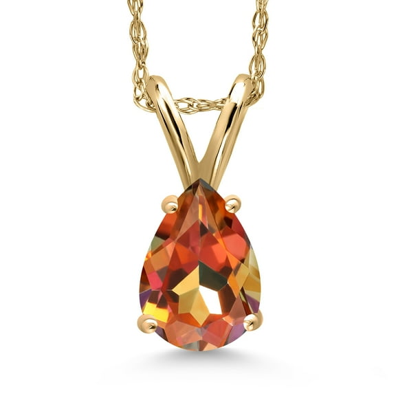 Gem Stone King 10K Yellow Gold Ecstasy Mystic Topaz Pendant Necklace for Women | 0.84 Cttw | Gemstone November Birthstone | Pear Shape 7X5MM | With 18 inch Chain