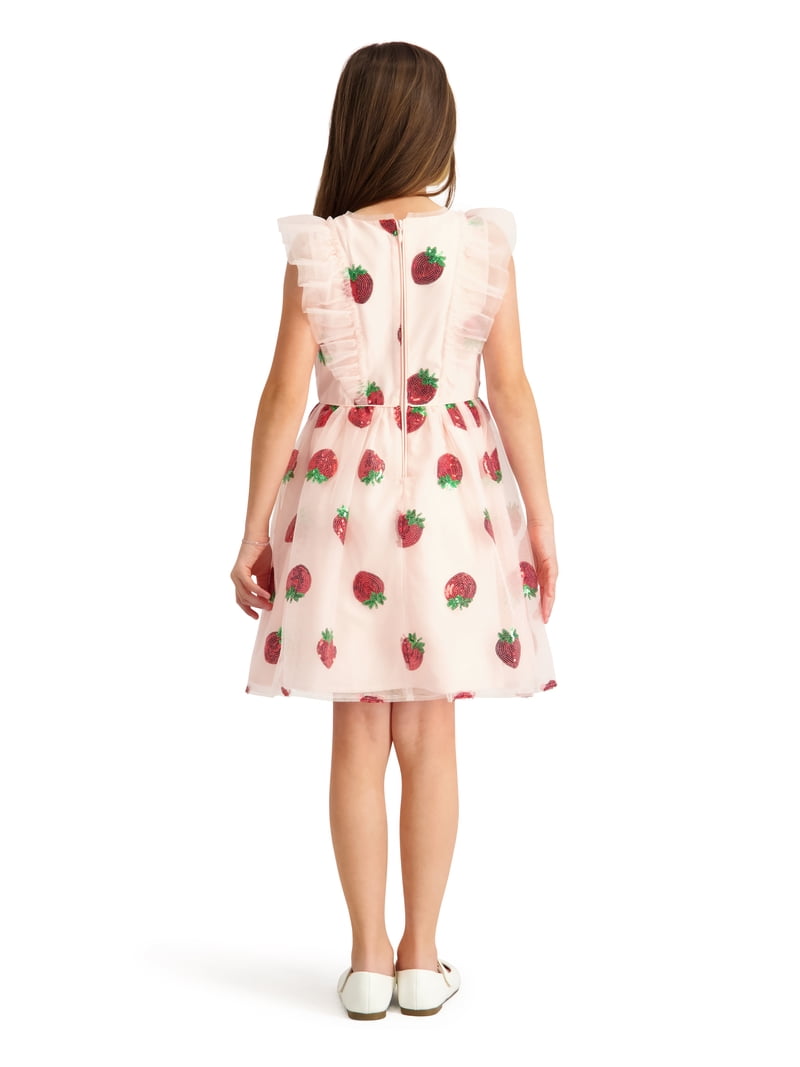 kensie ruffle strap a line mini dress Kensie Girl Ruffle Cap Sleeve Dress with Strawberry Sequins Sizes 4-16, Girl's, Size: 8, Orange