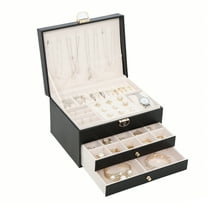 Behome Jewelry Box, PU Leather 3 Layer Jewelry Organizer Storage with 2 Drawers, Lockable Jewelry Display Case for Women Earring, Ring, Necklace, Bracelets