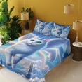 thumbnail image 2 of Ambesonne Cat Fitted & Top Sheet Set with Sham, Pegasus Kitty Flies Clouds Sky, Azure Blue Pale Pink, 2 of 5