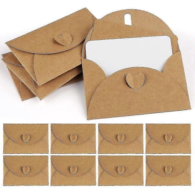 100 sobres de papel kraft con 100 tarjetas de papel en blanco, mini sobres con cierre de corazón para tarjetas de regalo, grafiti DIY