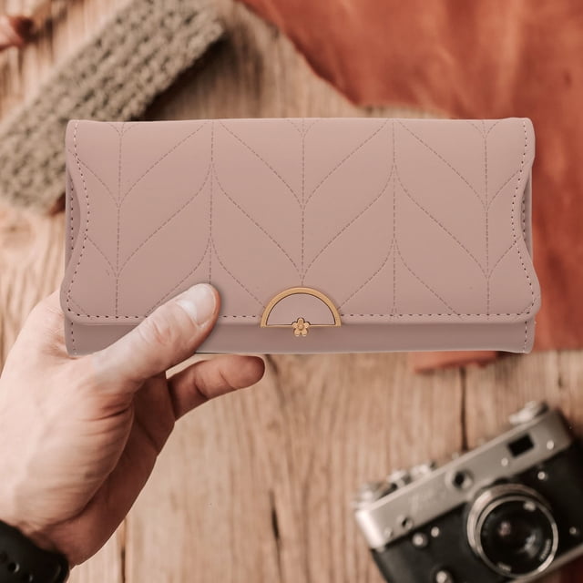 ADDHAT Billetera Larga De Estilo Para Mujer Con Material Premium PU Color Rosa