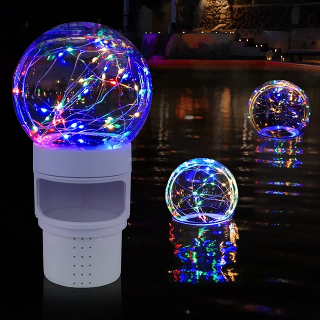 Flotador de cloro para piscina FineBud con luces esféricas solares