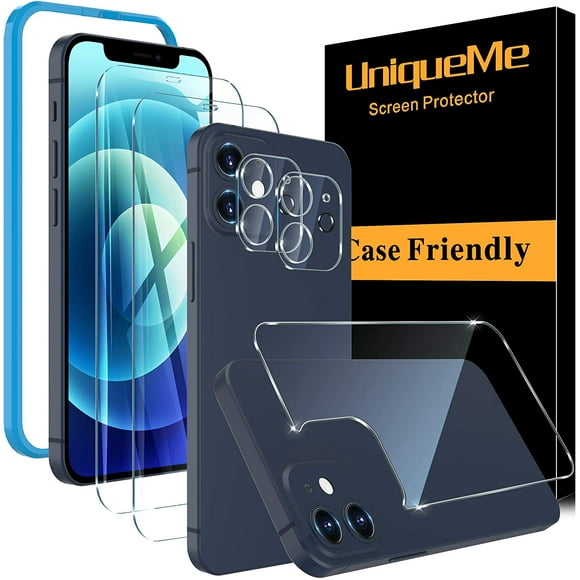 [2+2+1 Pack] UniqueMe Compatible avec l'Iphone 12 (6.1 inch), Protecteur d'Écran + Protecteur d'Objectif de Caméra + Écran Arrière