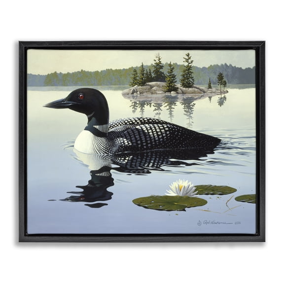 Stupell Industries Traditional Duck in Vast Pond Black Floating Frame Canvas Art, 21 x 17, by Rod Lawrence