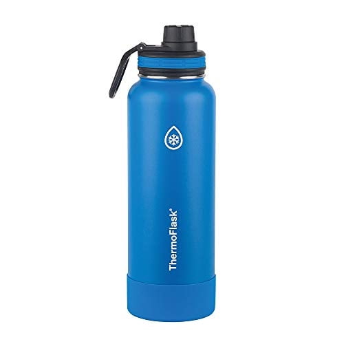 Thermoflask Stainless Steel 40-Ounce Water Bottle with Spout Lid and Bumper (Blue/Black), 2-Count Thermoflask Ver descripción