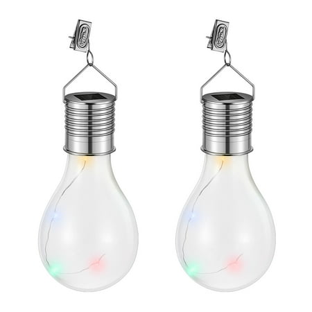 

2pcs Solar Powered Glass Bulb LED Copper Wire Lights Outdoor Hanging Lamp Bulb for Garden Patio Yard (Transparent Colorful)