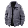 thumbnail image 4 of LpwkSSA Men's Winter Cotton Coats Sherpa Lined Jacket Long Sleeve Solid Color Turndown Collar Casual Trucker Outerwear with Flap Pockets Gray XXXL, 4 of 9