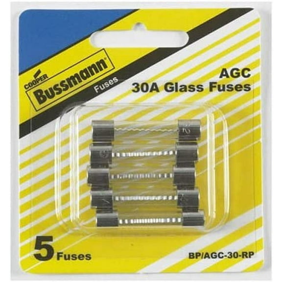 Bussmann BP/AGC-30-RP AGC Automotive Glass Fuse 1/4" X 11/4" 30 Amp, 5 Pack