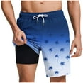 thumbnail image 2 of Mceream Mens Swim Trunks with Compression Liner Stretch 2 In 1 Board Shorts Waterproof Quick Dry Hawaiian Beach Shorts Elastic Waist Drawstring Bathing Suit with Pockets Swimwear Swimsuit Blue S, 2 of 6