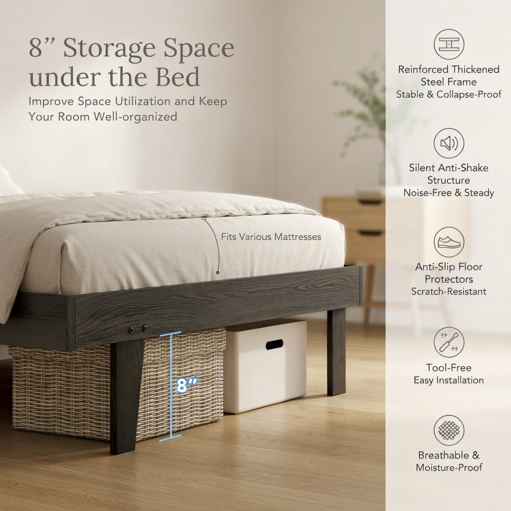 Kadyn Upholstered Platform Bed Frame with Tufted Headboard / No Box Spring Needed / Mattress Foundation / Easy Assembly, Queen