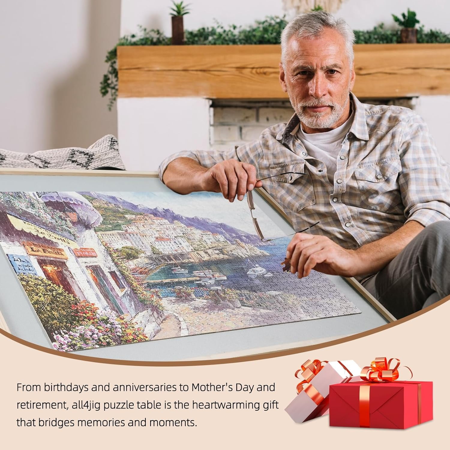 2000 Pieces 2-in-1 Tilting & Rotating Puzzle Board for Adults Gifts, Wooden Jigsaw Puzzle Table with 4 Drawers, 28.5" x 40.1" Portable Board with Lazy Susan and Cover