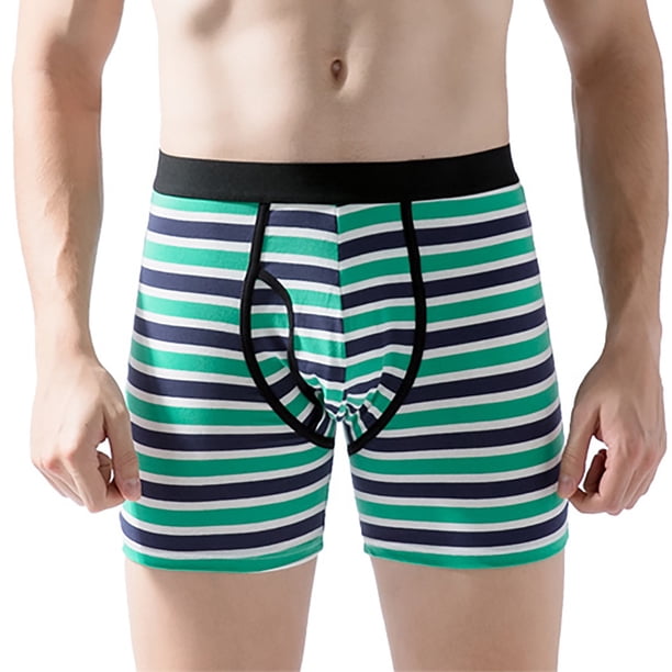Calzoncillos para hombre Calzoncillos tipo bóxer para hombre con aberturas alargadas a rayas de algodón puro para deportes Pompotops qyievc4364