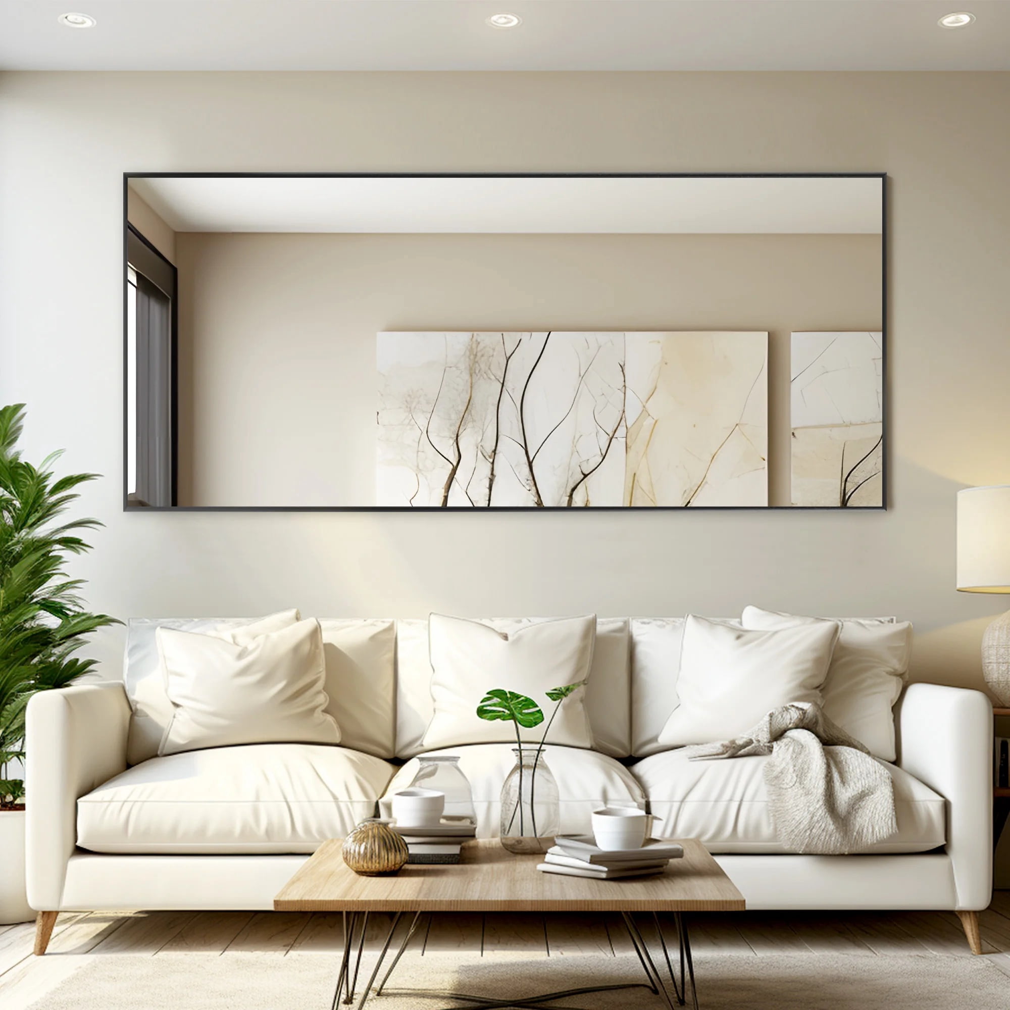 MAYEERTY 76"x35" Rectangle Full Length Mirror Oversized Floor Mirror with Bracket, Aluminium Alloy Framed, Black