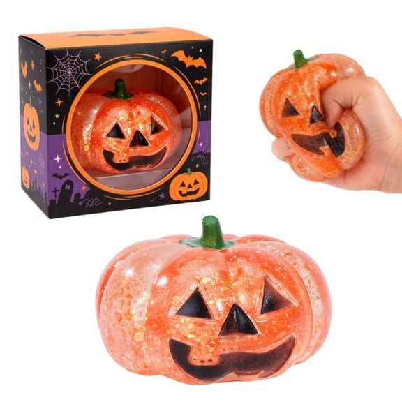 Halloween Glitter Pumpkin Squeeze Toy, Ultra-Soft Slow Rising Pumpkin,Jack O Lantern TPR Squishies Stress Relief Ball, Halloween Party Fidget Favor Gifts,Focus & Relaxation