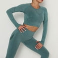 thumbnail image 4 of WEIee Yoga Sets for Women Women Workout Set Crewneck Long Sleeve Shirts Sets Elastic High Waist Leggings Suit Solid Fashion Slim Tracksuit Daily Running Sportswear Green M, 4 of 4