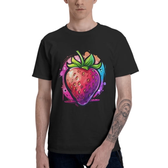 Cartoon Strawberry Men's T-Shirt Cotton 100% Summer Tops Fashion Casual Cartoon Strawberry Short Sleeves for Men Women Round Collar Top Tees