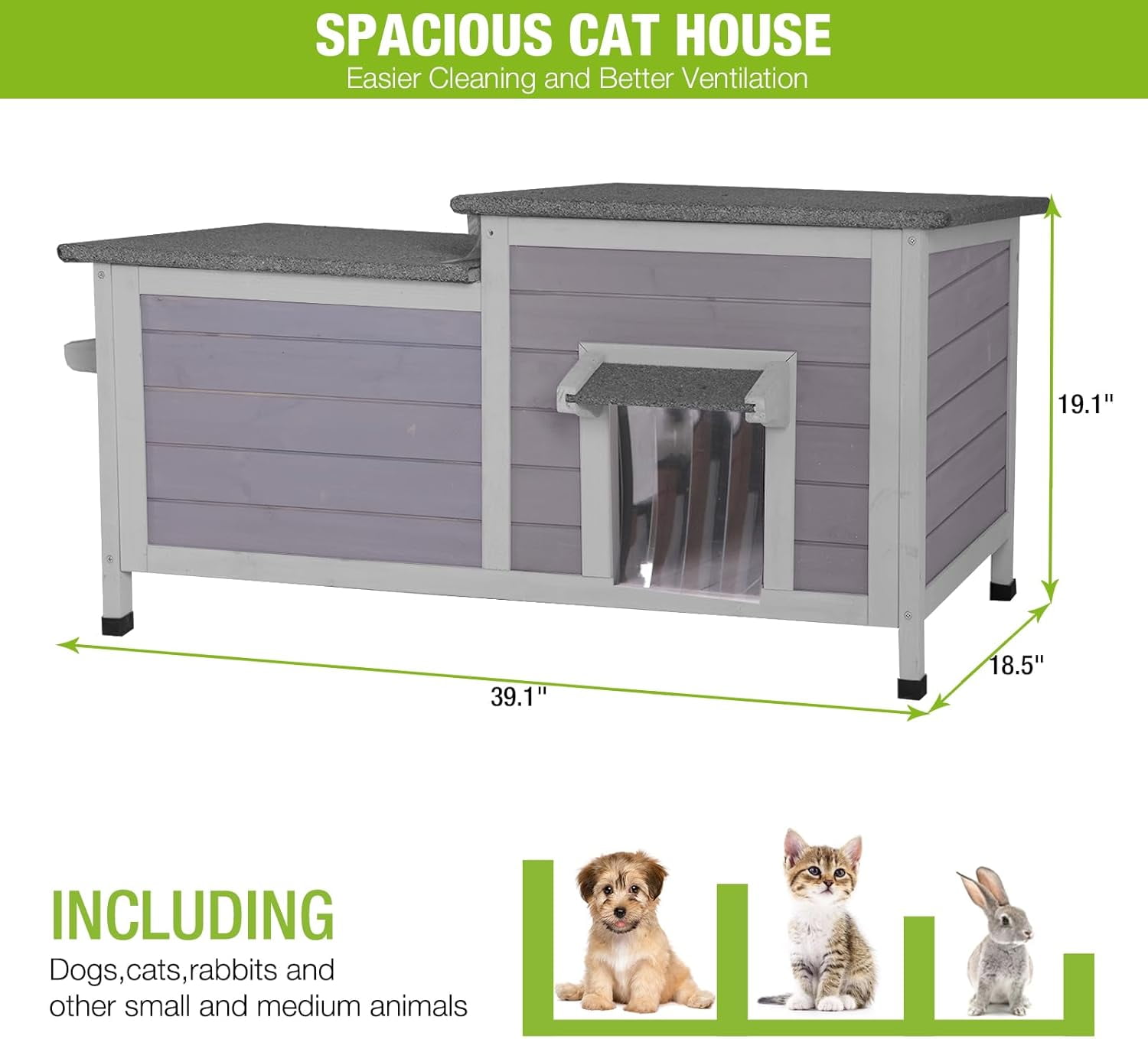 Aivituvin Cat House for Outdoor Cats Feral Kitty Shelter 100% Waterproof for Winter Cat Home with Large Opening Roof,Without Insulation Liner
