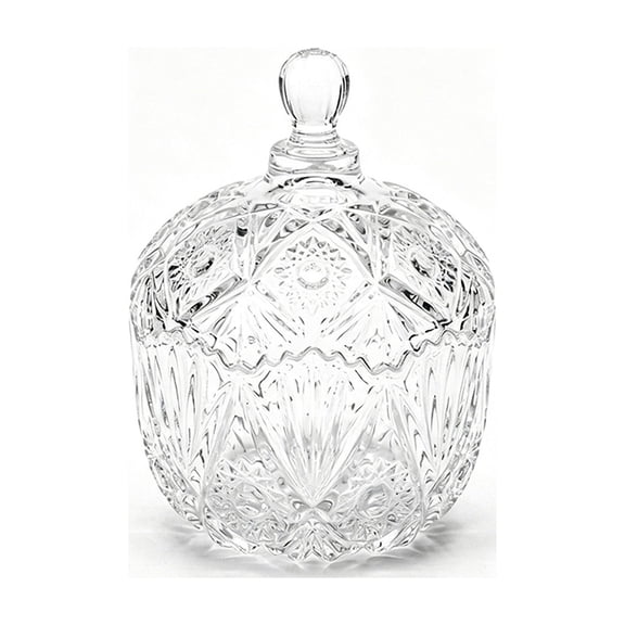 huayou Crystal Glass Candy Jar Decoration, Clear Diamond Cut Canister with Round Knob Lid, Decorative Storage Container for Tabletop Home