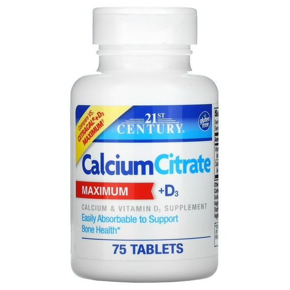 21st Century Calcium Citrate   D3 Maximum, 75 Tablets
