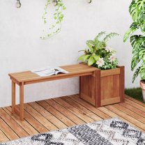Auranook Hardwood Flower Box w/ Bench, Outdoor Raised Garden Bed w/ Spacious Seat, Open-ended Bottom, Perfect for Herbs, Fruits, Vegetables, 2-in-1 Planter Bench