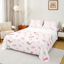 Homewish Pink Cowgirl Bed Sheets 4pcs, Cartoon Boots Hats King Sheets, Rustic Horseshoes Farmhouse Sheet Set, Breathable Home Decor